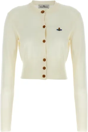Vivienne Westwood Strik, Dame, Hvid, M, Uld, Hvid Cropped Cardi Sweater