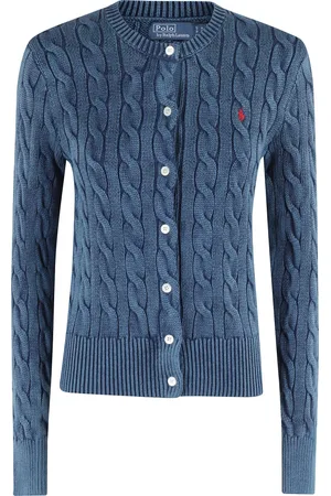 Ralph Lauren Strik, Dame, Blå, L, Bomuld, Indigo Bomuld Flet Cardigan