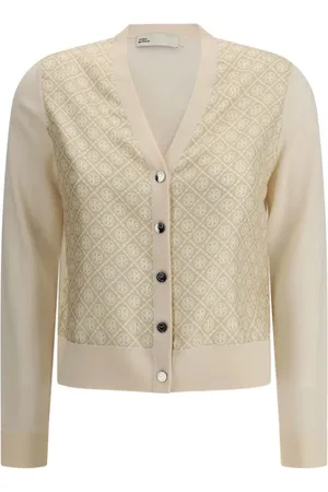 Tory Burch Strik, Dame, , M, Uld, Silke og uld Logo Cardigan