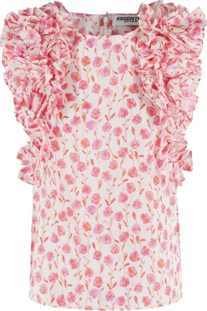 Essentiel Antwerp Bluser & Skjorter, Dame, Lyserød, XS, Ruffle Floral Silk Top Honour