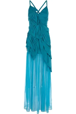 Alberta Ferretti Kjole, Dame, Blå, 2XS, Turkis Crepe Lang Kjole
