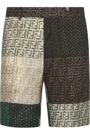Fendi Shorts, Herre, Flerfarvet, S, Linned, Multifarvet Linned Patchwork Shorts