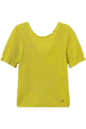 Twin-Set Strik, Dame, Gul, S, Bomuld, Blomstret Jacquard Strik Vendbar T-shirt