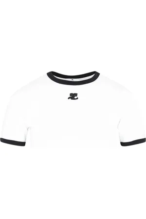 Courrèges Top, Dame, Hvid, XS, Bomuld, Hvid Signature Contrast T-shirt