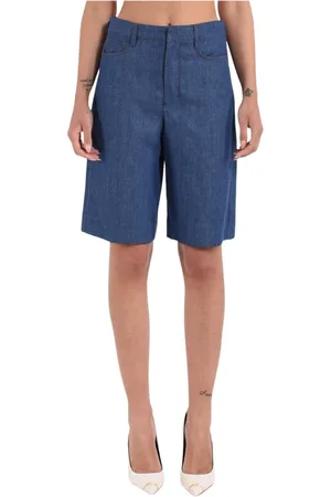 Max Mara Shorts, Dame, Blå, S, Bomuld, Bomuld og hør Bermuda shorts