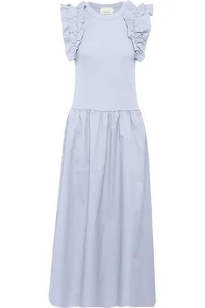 Karen by Simonsen Kjole, Dame, Blå, XL, Bomuld, Ruffle Sleeve Kjole Heather