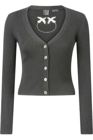 Pinko Strik, Dame, Grå, L, Uld, Gennemsigtig Logo Uld Cardigan