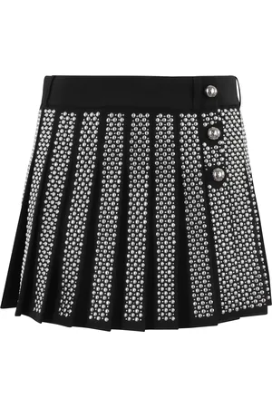Paco rabanne Nederdel, Dame, Sort, XS, Uld, Sort Mini Nederdel med Metalapplikationer