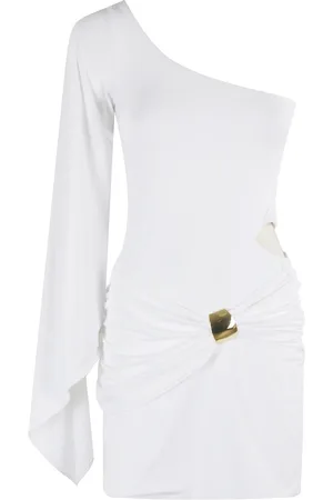 FEDERICA TOSI Kjole, Dame, Hvid, S, Uld, Asymmetrisk Juvelkjole Hvid Lycra