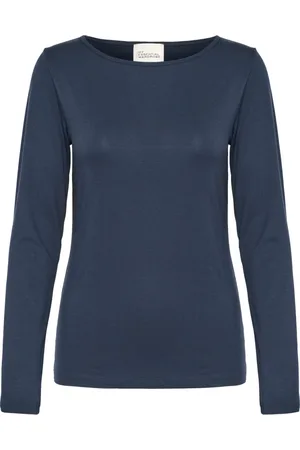 My Essential Wardrobe Top, Dame, Blå, XL, Uld, Bådhalsbluse Mørk Safirblå