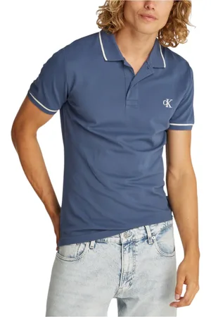 Calvin Klein Top, Herre, Blå, M, Bomuld, Slim Polo Kortærmet Forår/Sommer Kollektion
