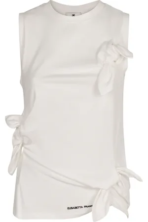 Elisabetta Franchi Top, Dame, Hvid, 2XS, Bomuld, Bomuld Jersey Top med Frontbuer
