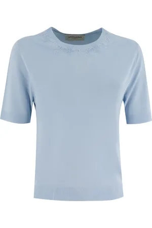ERMANNO SCERVINO Strik, Dame, Blå, M, Blomstret Blonde Strik Jersey Top