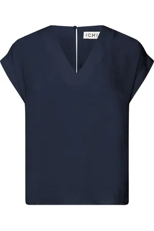 Ichi Bluser & Skjorter, Dame, Blå, 2XL, Uld, Feminin Bluse med V-Hals og Lynlås