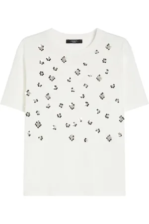 Max Mara Top, Dame, Hvid, M, Bomuld, Grafisk Print Bomuld T-shirt