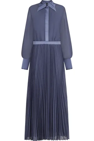Emporio Armani Kjole, Dame, Blå, XL, Polyester, Plisseret skjortestil lang kjole