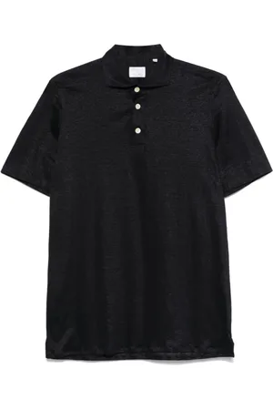 Finamore Top, Herre, Sort, M, Linned, Sort Linned Polo Skjorte Kort Ærme