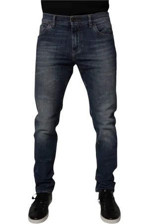 Dolce & Gabbana Jeans, Herre, Blå, L, Læder, Mørkeblå Læder Skinny Denim Jeans