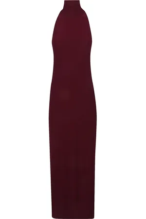 Norma Kamali Kjole, Dame, Lilla, XS, Elegant Turtle Neck Lang Kjole