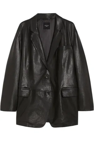 Max Mara Jakke, Dame, Sort, S, Læder, Sort læderblazer Oversize pasform