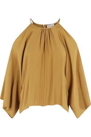 SEMICOUTURE Bluser & Skjorter, Dame, Brun, S, Uld, Brun Camilla Bluse med Cut-Out Skuldre