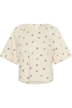 Part Two Bluser & Skjorter, Dame, Blå, 3XL, Blå Bouquet Print Puffærmebluse