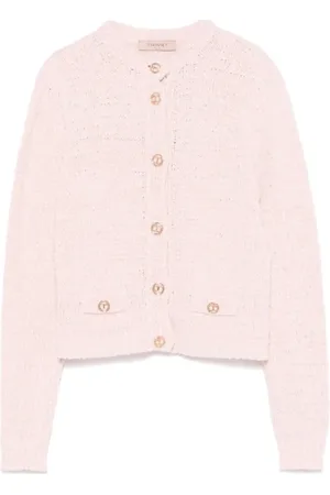 Twin-Set Strik, Dame, Lyserød, M, Strikket Cardigan med Gyldne Knapper