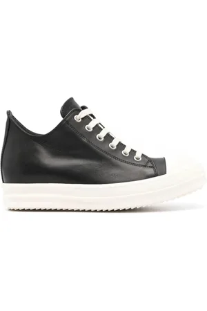 Rick Owens Sko, Dame, Sort, 40 EU, Læder, Elegant Læder Lavtop Sneakers
