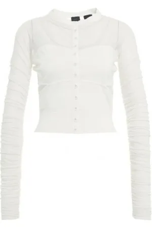 Pinko Strik, Dame, Hvid, XS, Tyl, Gennemsigtig Tyl Cardigan