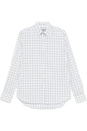 CANALI Skjorte, Herre, Hvid, XL, Ternede Frontknap Langærmede Bluser