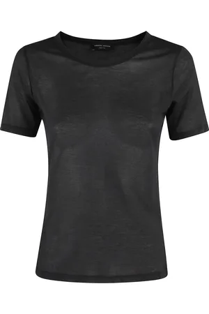 Roberto Collina Top, Dame, Sort, M, Bomuld, Sort Stretch T-shirt Kort Ærme Regular Fit