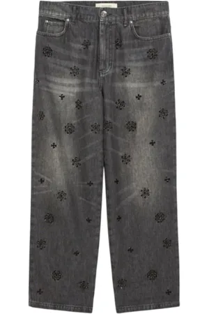 Max Mara Jeans, Dame, Sort, 2XS, Bomuld, Sort Paillet Pyntet Straight Leg Jeans