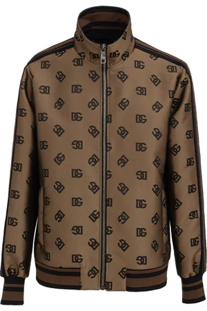 Dolce & Gabbana Jakke, Herre, Brun, L, Polyester, Monogram Lynlåsjakke med Ribbed Trim