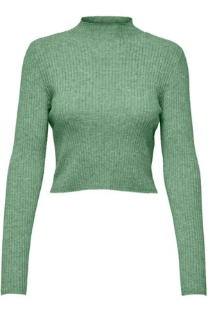 ONLY Strik, Dame, Grøn, XL, Uld, Ribbet Cropped Pullover Sweater