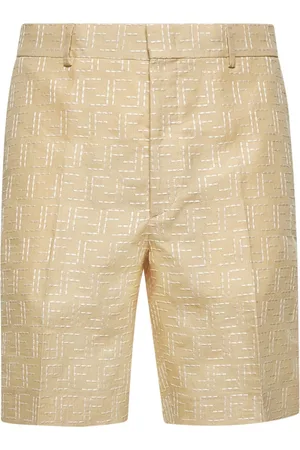 Fendi Shorts, Herre, Hvid, M, Bomuld, Hvid Jacquard Linned Bomuld Shorts