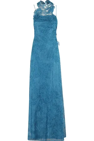 Alberta Ferretti Kjole, Dame, Blå, XS, Polyester, Turkis Blonde Halter Maxi Kjole