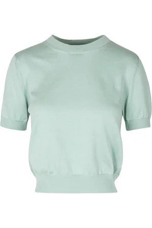 Daniele Fiesoli Strik, Dame, Grøn, L, Bomuld, Bomuld T-shirt med ribdetaljer