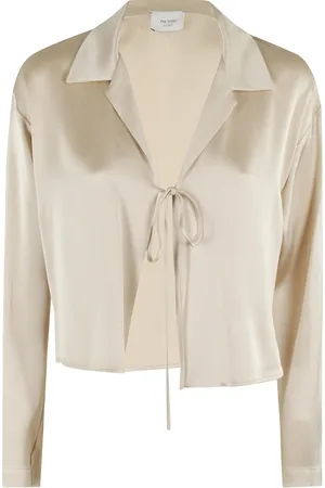 ALYSI Bluser & Skjorter, Dame, , S, Satin, Creme Liquid Satin Skjorte med Spids Krave
