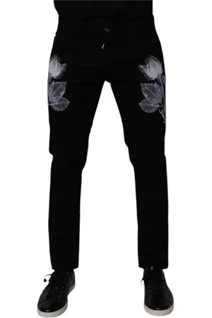 Dolce & Gabbana Jeans, Herre, Sort, M, Denim, Sort Blomstret Skinny Denim Jeans