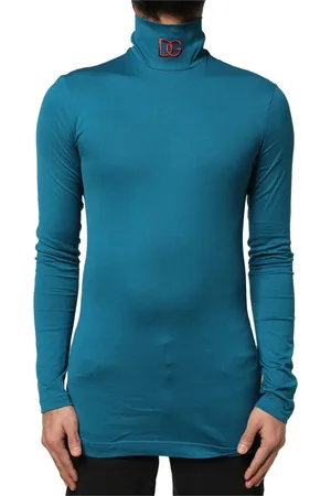 Dolce & Gabbana Strik, Herre, Blå, XS, Bomuld, Blå Bomuld Turtleneck Sweater