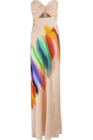 Essentiel Antwerp Kjole, Dame, Flerfarvet, XS, Fersken Strapless Midi Kjole
