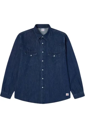 Edwin Skjorte, Herre, Blå, XL, Denim, Denim Western Skjorte med Tryklås