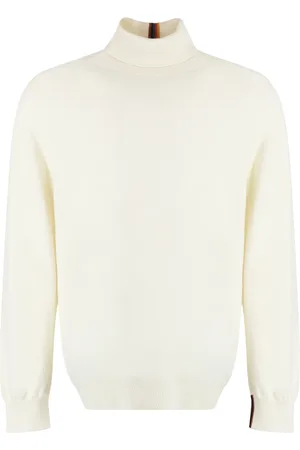 Paul Smith Strik, Herre, Hvid, S, Cashmere, Cashmere Turtleneck Pullover Ribbed Knit Edges