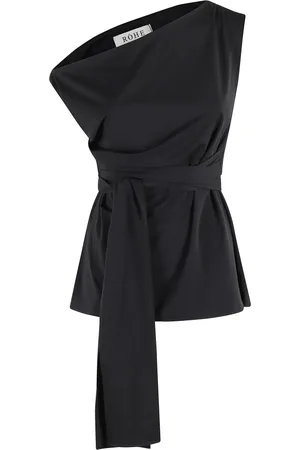Rohe Top, Dame, Sort, M, Uld, Asymmetrisk Sort Top med Taljebånd