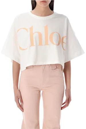 Chloé Top, Dame, Hvid, M, Bomuld, Hvid Logo T-shirt Oversized Beskåret