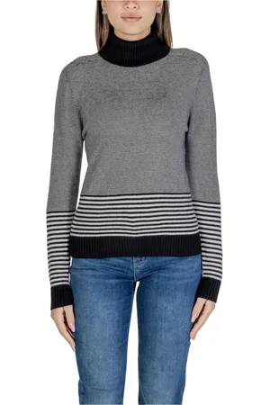 SANDRO FERRONE Strik, Dame, Sort, S, Uld, Stribet Turtleneck Strik Trøje