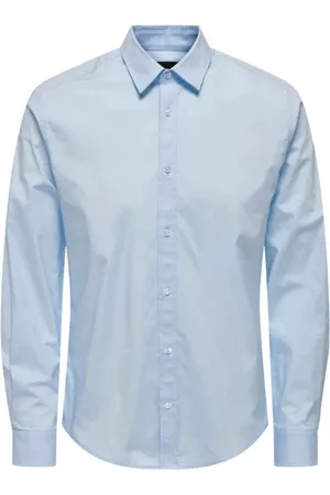 Only & Sons Skjorte, Herre, Blå, XL, Bomuld, Slim Poplin Skjorte Easy Iron