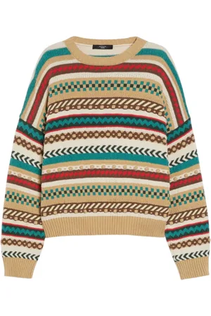 Max Mara Strik, Dame, Flerfarvet, L, Bomuld, Fair Isle Langærmet Bomuldssweater