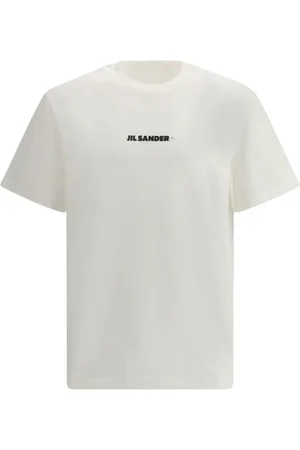 Jil Sander Top, Herre, Hvid, L, Bomuld, Bomuld T-shirt med Monogram Detalje