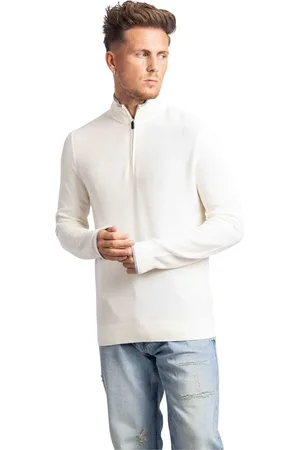 Michael Kors Strik, Dame, , L, Uld, Stilfuld Halv Lynlås Sweater Mænd Hvid